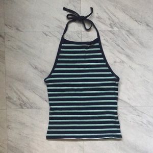 H&M Divided Blue Green XS Striped Crop Halter Top